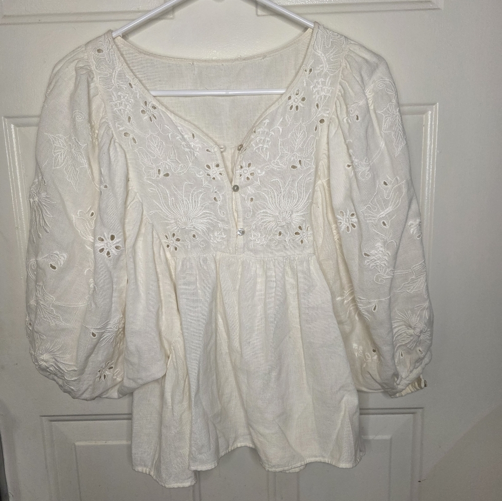 Women's Lace Detail‎ Blouse Balloon Sleeves Size Small